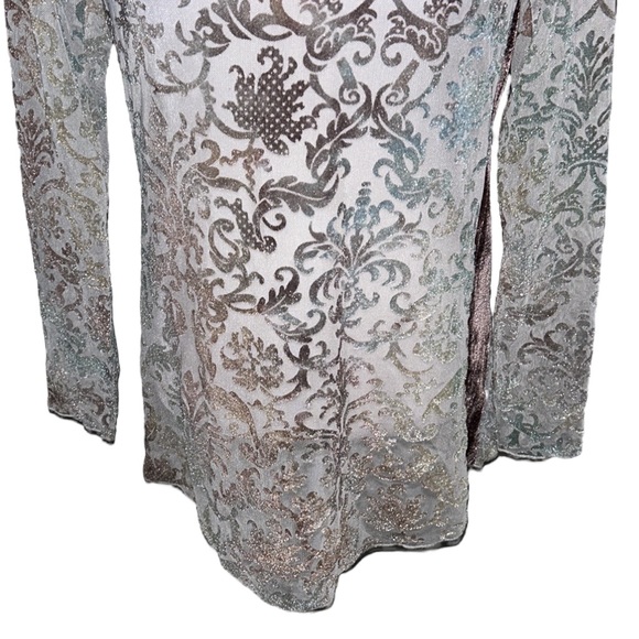 Anthro Aratta Silent Journey Metallic Velvet Velour Semi Sheer Printed Top - S - Picture 3 of 10